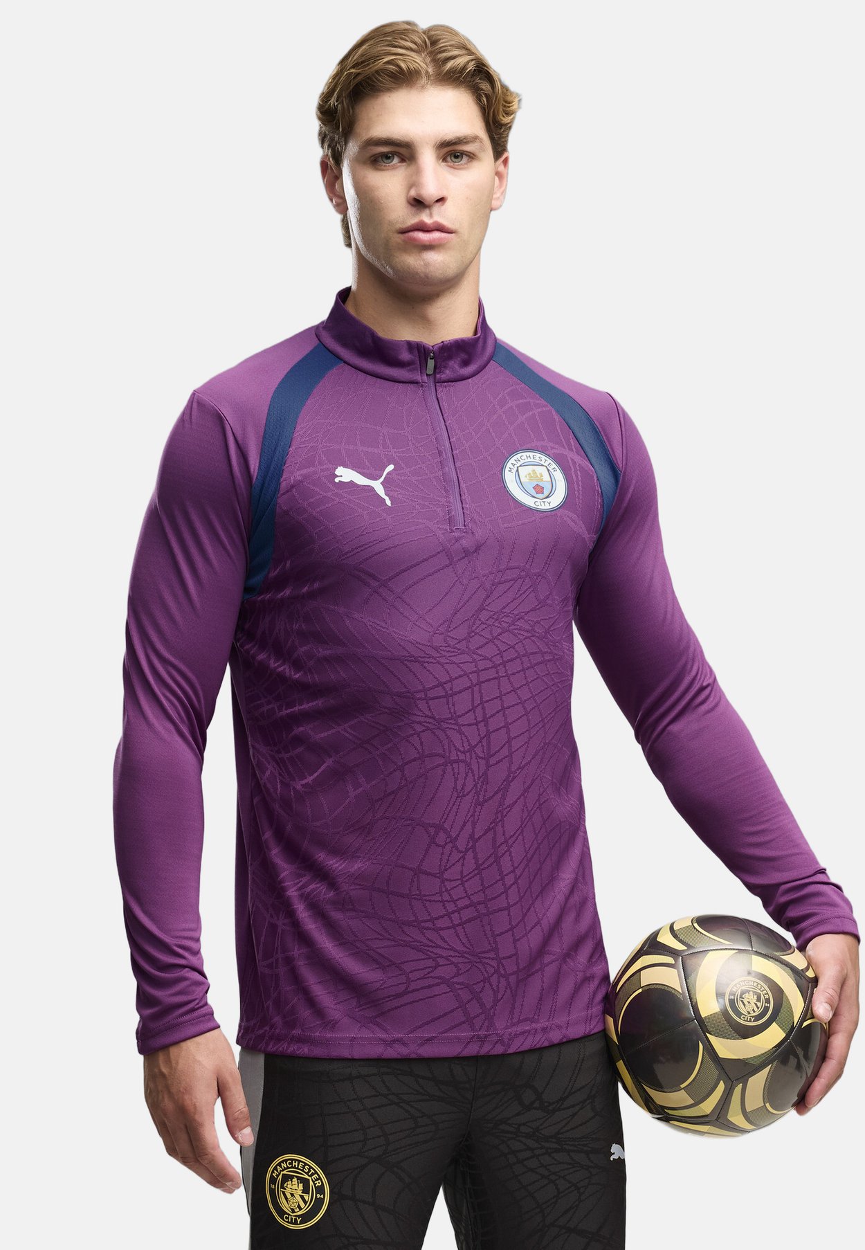 PUMA MANCHESTER CITY FC TRAINING 1/4 ZIP TOP - Club wear - plum wine-blue jewel