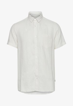 Kortærmet, knap-opp skjorte i lys beige linned, med en brystlomme, klassisk krave og en afrundet bund.