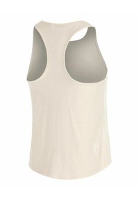 Top in beige chiaro con scollo rotondo e design a schiena scoperta. Realizzato in materiale morbido e liscio, con orlo curvato e un discreto dettaglio del logo.