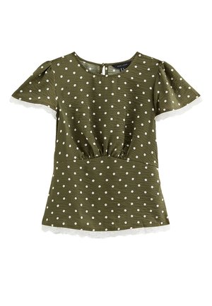 New Look, SPOT PRINT LACE TRIM BLOUSE - Blouse - green pattern