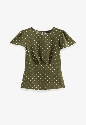 New Look, SPOT PRINT LACE TRIM BLOUSE - Blouse - green pattern