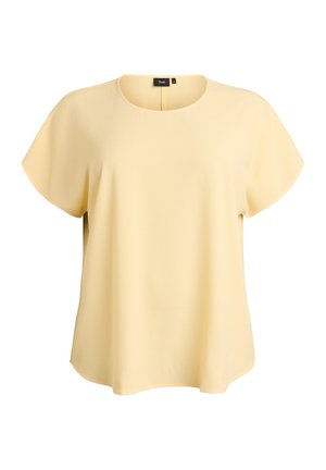 Šviesiai geltona trumpomis rankovėmis palaidinė iš tekstūruotos medžiagos. Turi apvalų kaklą ir laisvą, patogų siluetą su šoninėmis kirptėmis.