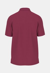 Polo a maniche corte color bordeaux con colletto standard e tessuto uniforme, dotato di orlo dritto e senza loghi o motivi visibili.