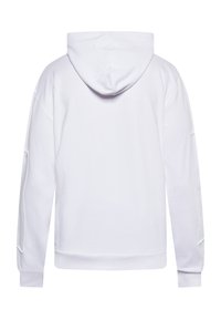 Hvid hætte sweatshirt med lange ærmer, ribbede manchetter og kant. Blødt stof med en glat overflade. Ingen synlige grafik eller mønstre.