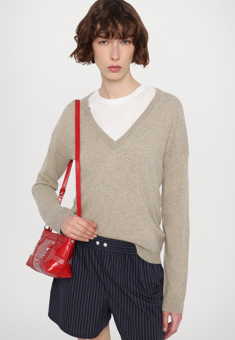 Pull Zadig & Voltaire Col V Cuir Et Laine Cachemire - Taille S, Neuf Avec étiquettes