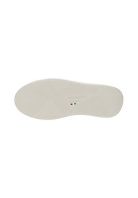 Soletta in gomma bianca con modelli di grip texturizzati, caratterizzata da una punta arrotondata e un tacco piatto. Le marcature includono la taglia 37 e il design della bandiera italiana.