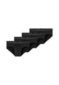 Schwarze Baumwollslips mit flachem Bund und markentypischem Logo, konzipiert für Komfort und passgenauen Sitz. Set mit vier identischen Paaren.