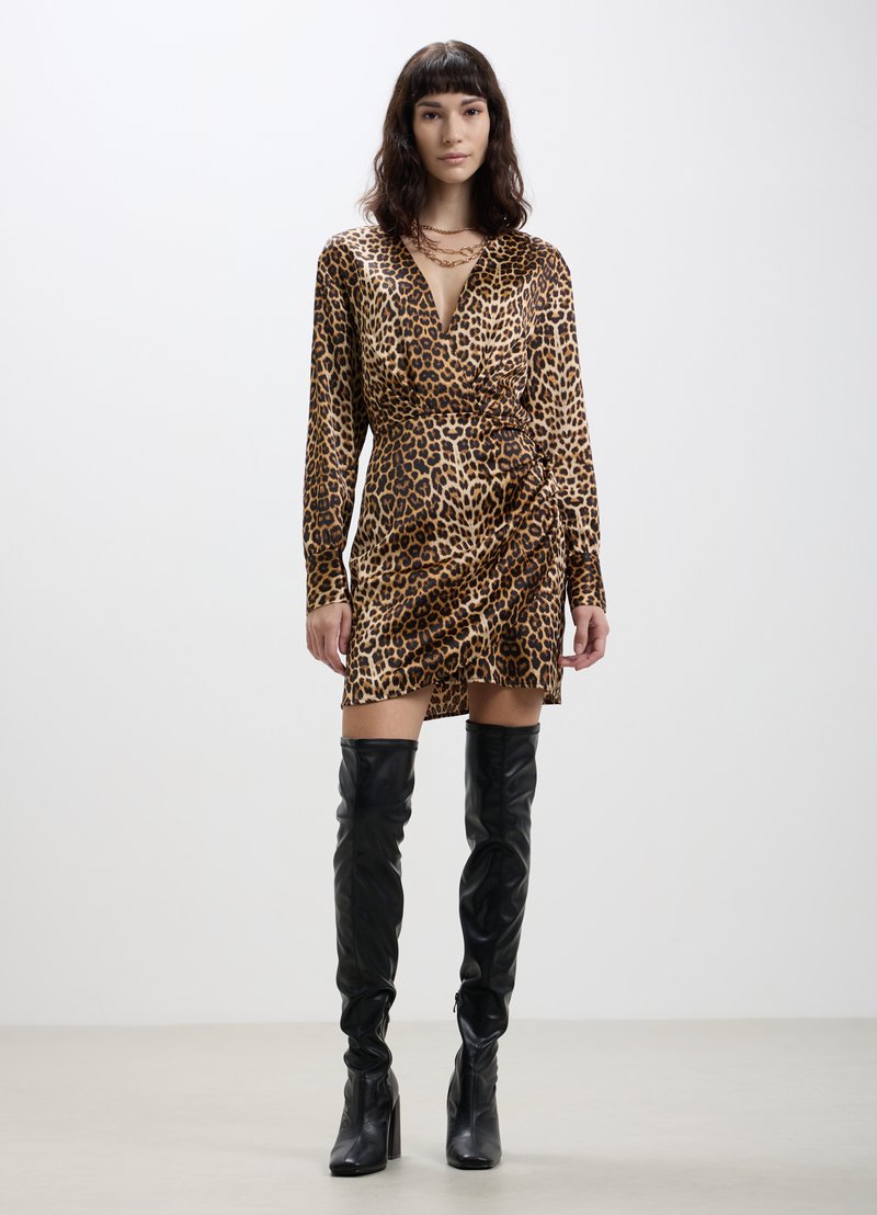 Abito midi con scollo quadrato, gonna plissettata e stampa leopardata Antonio Marras