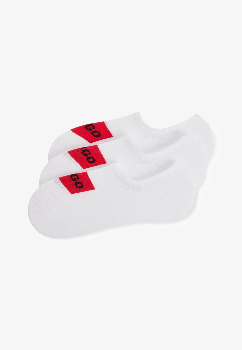White ankle socks, featuring red accents with the word "GO" in black. Smooth texture; designed for comfort and athletic wear. Set of three pairs.