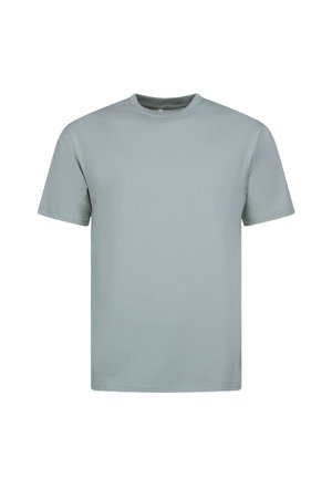Effen lichtgrijze T-shirt met korte mouwen en ronde hals, voorkant weergegeven op een witte achtergrond.
