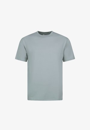Effen lichtgrijze T-shirt met korte mouwen en ronde hals, voorkant weergegeven op een witte achtergrond.