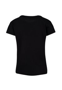 Black short-sleeve t-shirt with a round neckline. Made from cotton material, features a simple, unadorned design without patterns or accents.