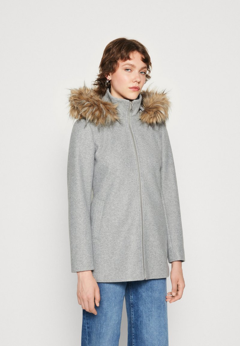 ONLY ONLNEWERICA HOOD COAT - Īss mētelis - medium grey melange