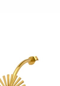 Goldfarbener Metallwandhaken mit einem gebogenen Arm und strahlendem Linienmuster, ausgestattet mit einer glatten Oberfläche und einer stabilen Basis.