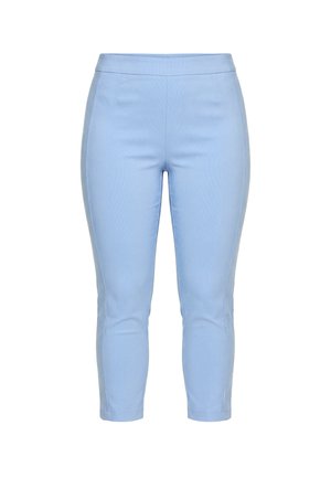 Světle modré úzké kalhoty s vysokým pasem a délkou ke kotníkům s hladkým předním dílem a jemnými švovými detaily.