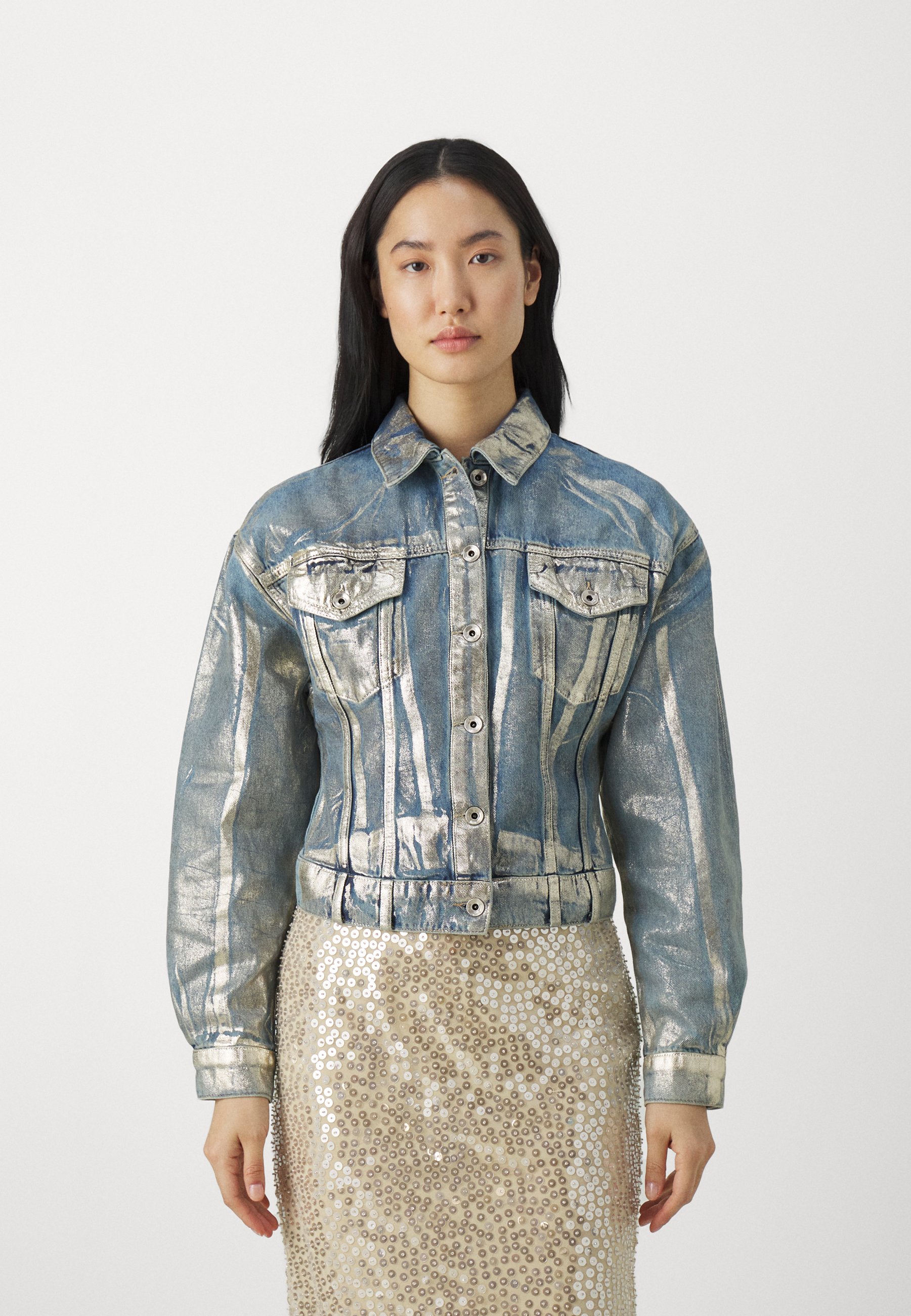 Patrizia Pepe GIUBBOTTO - Denim jacket - gold sun fade wash/gold 