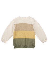Jersey de punto con escote redondo, con rayas en crema, beige, amarillo y verde. Ribete en los puños y dobladillo, textura suave.