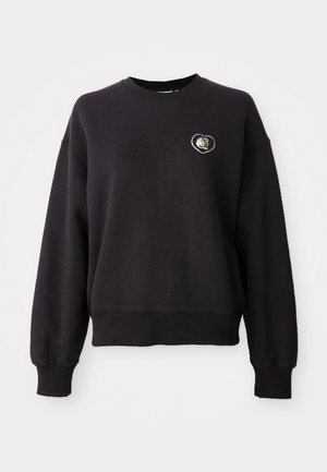 Schwarzer Sweatshirt aus Baumwollmischung, mit Rundhalsausschnitt, langen Ärmeln und einem herzförmigen gestickten Patch auf der Brust.