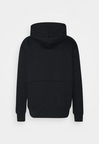 Felpa nera con cappuccio, dotata di tasca a marsupio, polsini e orlo a costine, con un design semplice e una texture del tessuto morbida.