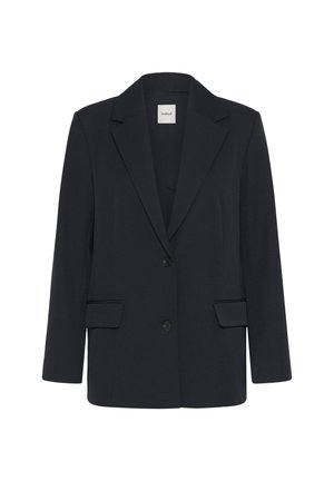 Blazer negro con solapa con muesca, dos bolsillos delanteros y cierre de dos botones. Corte entallado con textura suave y silueta estructurada.