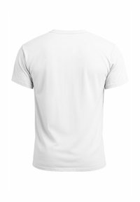 Weißes Baumwoll-T-Shirt mit Rundhalsausschnitt und kurzen Ärmeln. Glatte Textur und schlichtes Design, ohne sichtbare Logos oder Muster.