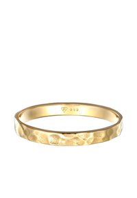 Gold ring with a smooth interior and textured surface featuring a hammered pattern. Engraved with "585" for gold purity.