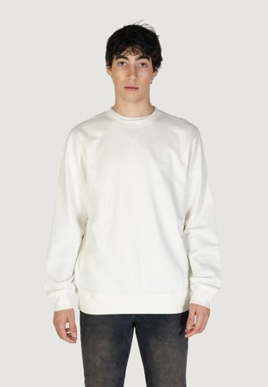 Felpa bianca con maniche lunghe, scollatura a girocollo e polsini a coste. Presenta un piccolo logo discreto sul petto. Tessuto morbido.