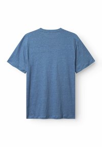 Blå kortärmad T-shirt med rundad halsringning. Tillverkad av strukturerad tyg med en melerad mönstring, med rak nederkant och något lös passform.