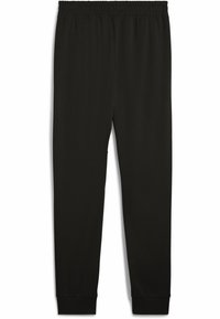 Svarta sweatpants i mjukt tyg, med elastisk midja och åtstramade muddar vid anklarna. Slät yta utan synliga mönster.