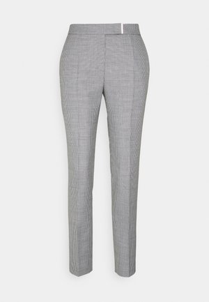 Grijze broek met patroon en een op maat gemaakt ontwerp, met een slanke pasvorm, een gladde textuur en een subtiele taillebandaccent in wit.