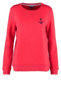 Červená mikina z bavlněné směsi, s dlouhými rukávy, kulatým výstřihem a námořnickou kotvou vyšitou na hrudi. Žebrované manžety a lem.
