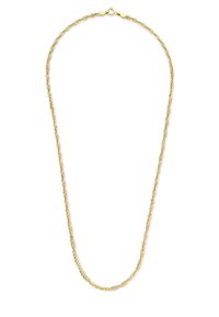 Gold twisted chain necklace with a smooth texture and a lobster clasp closure. The design features alternating twisted segments.