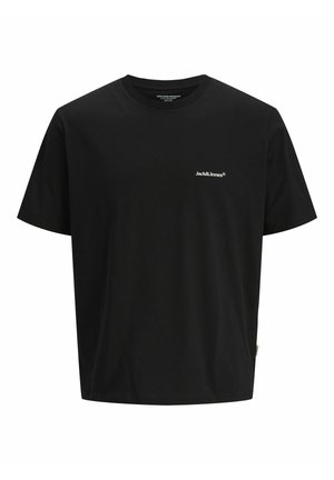 Čierne bavlnené tričko s okrúhlym výstrihom, krátkymi rukávmi a malým bielym logom na ľavej hrudi. Rovný spodný lem a bežný strih.