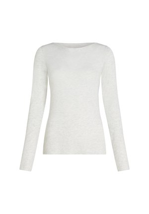 Lichtgewicht langemouwen top van gemêleerd off-white stof, met een ronde hals en een aansluitende pasvorm, met een glad, licht getextureerd oppervlak.