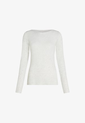 Lichtgewicht langemouwen top van gemêleerd off-white stof, met een ronde hals en een aansluitende pasvorm, met een glad, licht getextureerd oppervlak.