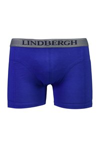 Blue men's boxer briefs with grey elastic waistband featuring "LINDBERGH" brand name in black letters.