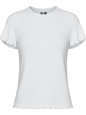 Hvid ribbet kortærmet t-shirt med rund halsudskæring og bølgede kanter. Fremstillet af et blødt, strækbart materiale for komfort.