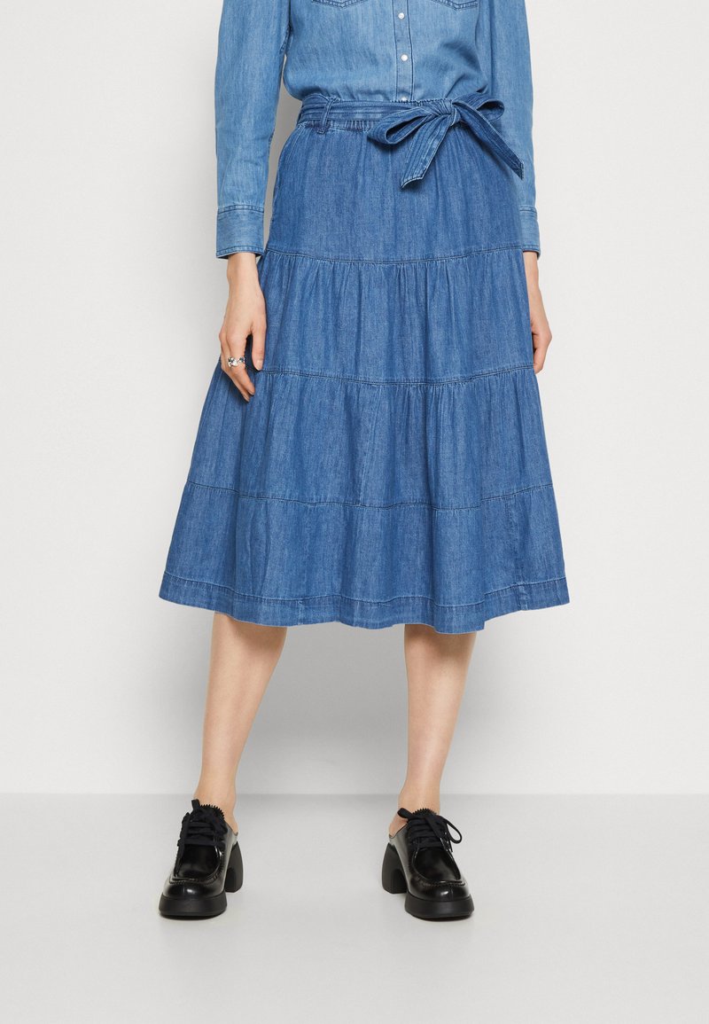 Marks & Spencer - TIERED SKIRT - A-vonalú szoknya - medium indigo, Nagyítás