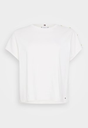 Tommy Hilfiger Curve BUTTON TEE - Print T-shirt - ivory
