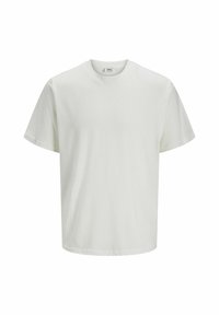 Hvid bomulds T-shirt med rund hals, korte ærmer og løst fit. Glat tekstur, minimalistisk design, ingen synlige mønstre eller logoer.