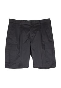 Pantaloni cargo neri realizzati in tessuto leggero, dotati di due tasche laterali, due grandi tasche cargo, chiusura con bottone e taglio dritto.