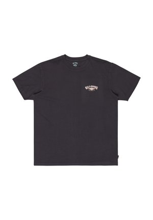 Zwarte katoenen T-shirt met een lichtgekleurde borstlogo, korte mouwen, een ronde hals en een rechte zoom.
