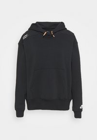 Svart hoodie i mjukt tyg, med en ficka fram, dragsko i huvan och sidologga. Inkluderar texturerade axelaccenter.