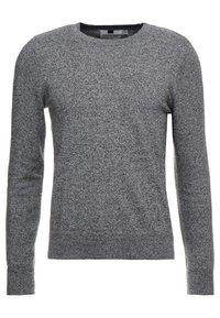 Grå långärmad tröja i strukturerad stickad material, med rund halsringning och ribbade ärmslut och nederkant. Enkel, klassisk design.