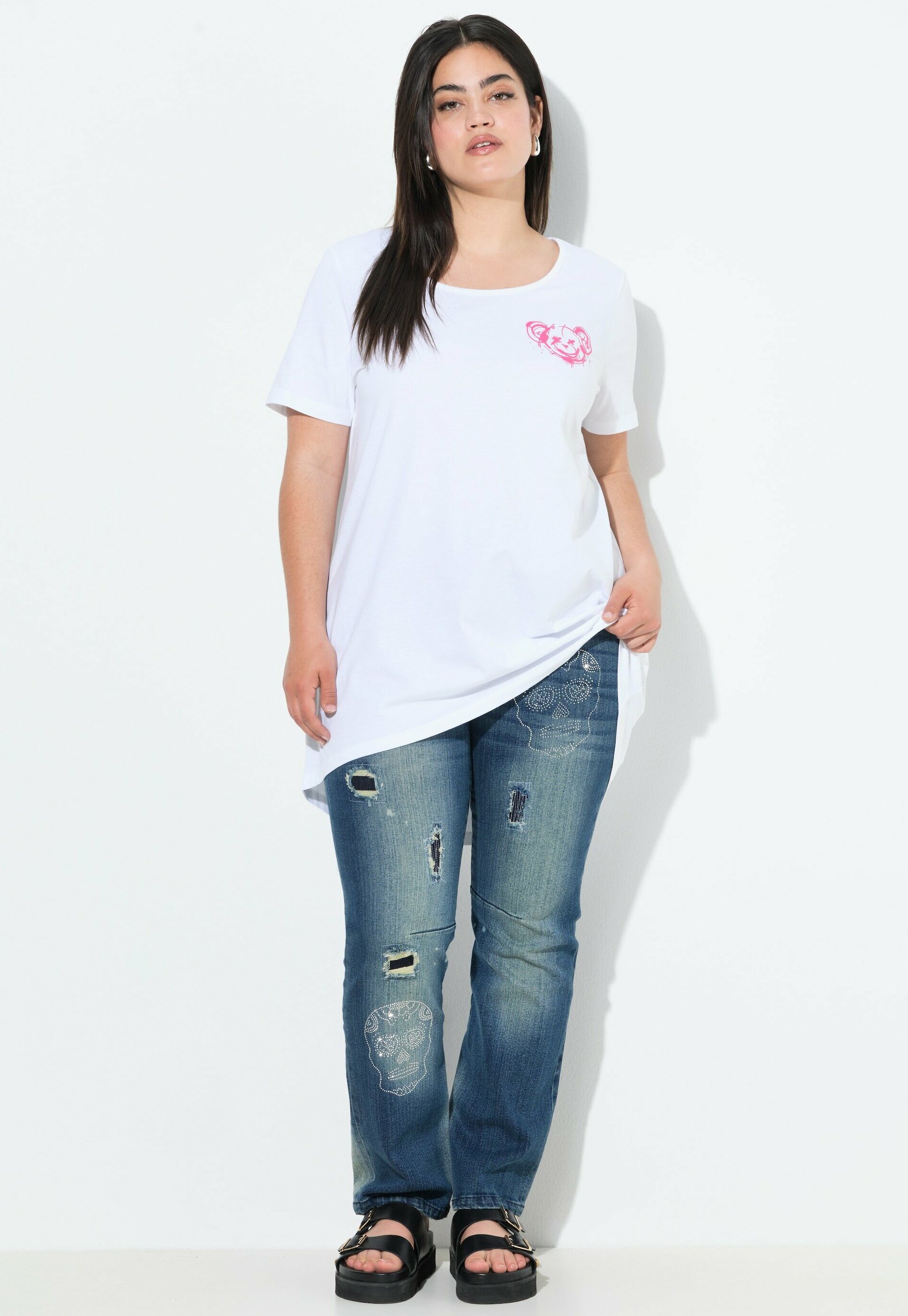 ROADSIGN Australia Damen T-Shirt Mit Glitzer-Print – Weiches Baumwollshirt In Weiß