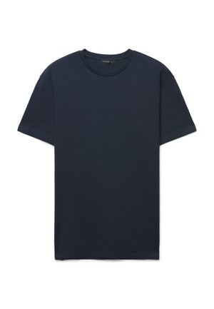 T-shirt in cotone blu navy con collo rotondo, maniche corte e vestibilità comoda. Tessuto liscio e cuciture discrete.