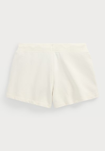 Shorts de algodón blancos con cinturilla elástica, diseño sencillo, textura suave y corte recto, adecuados para el uso casual.