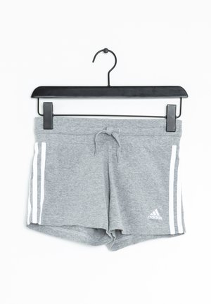 Pantaloncini sportivi grigi realizzati in misto cotone con vita con coulisse, caratterizzati da strisce laterali bianche e un piccolo logo sull'orlo.