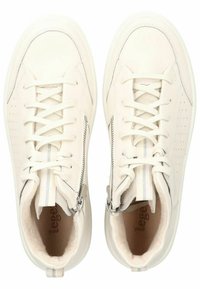 Weiße Leder-Hochtop-Sneaker mit Schnürdesign, seitlichem Reißverschluss, perforierten Details und weicher Innenausstattung. Texturierte Gummisohle.