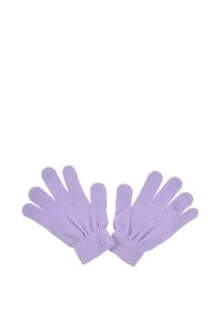 Paarse gebreide handschoenen met een snug fit, voorzien van vijf vingeropeningen, geribde manchetten en een zachte textuur. Geschikt voor casual draag.